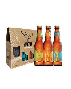 מארז 3 יח' בירה שקמה 330 מ"ל עם כוס מהודרת